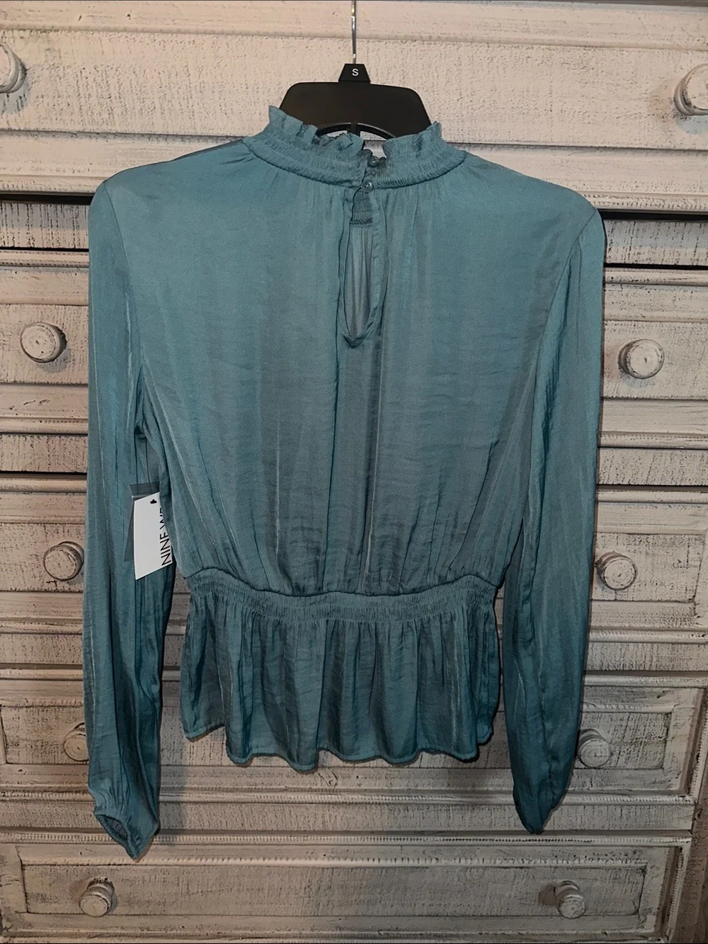 Nine West Slate Gray Long-Sleeve Ruffled Peplum Blouse - Picture 5 of 7